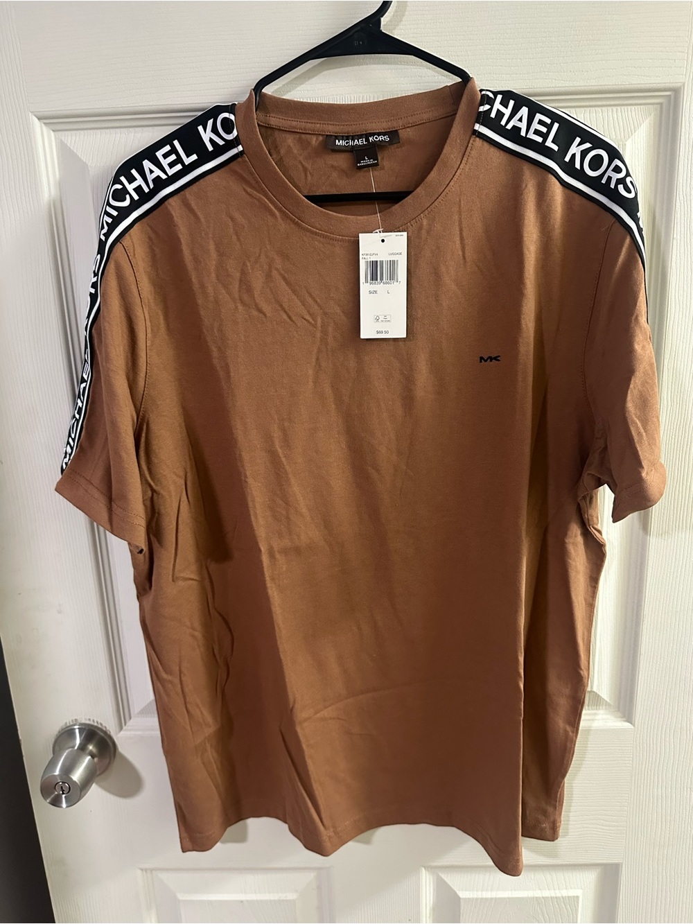 Michael Kors Brown Short-Sleeve Crewneck with Logo Shoulder Tape